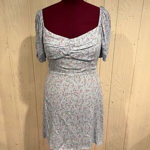 ELODIE Mini Dress Blue Floral Elastic off shoulder Elastic back Size XL NEW